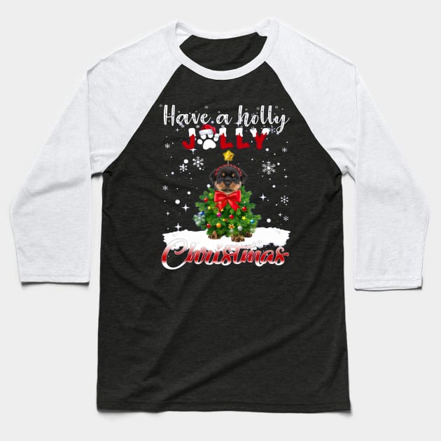 Have A Holly Jolly Christmas Rottweiler Dog Xmas Tree Baseball T-Shirt by nakaahikithuy